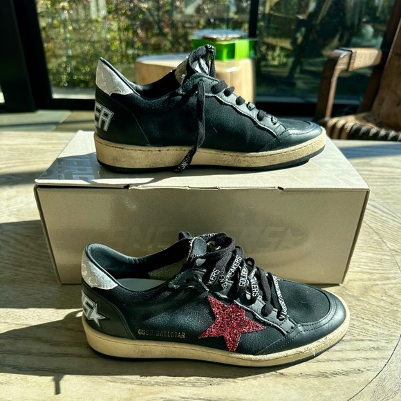 100% Authentic New Golden Goose Ballstars Black with Red Glitter Star Size 37 - Picture 2 of 11